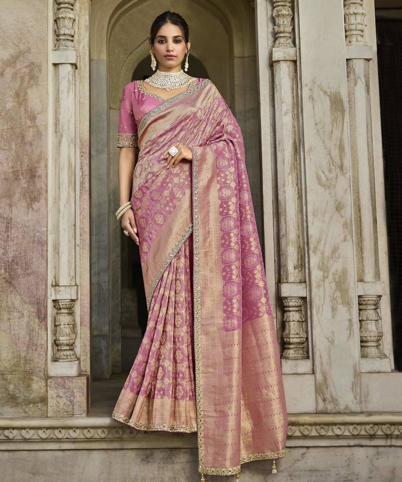 pink blush pink viscose blend saree