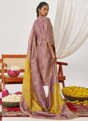 Yellow organza embroidered party wear suit 3