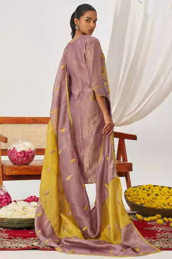 Yellow organza embroidered party wear suit