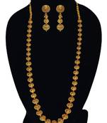 Traditional & Beautiful Gold Plated kasu Long Mala with Golden Ball Earrings Set for Bridal jewellery