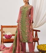 Peach organza embroidered party wear suit