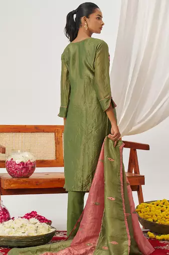 Peach organza embroidered party wear suit