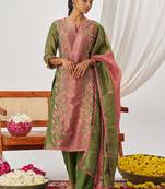 Peach organza embroidered party wear suit