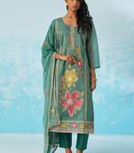 Turquoise  organza embroidered party wear suit