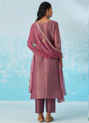Lavender organza embroidered party wear suit 3