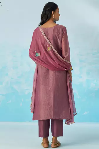 Lavender organza embroidered party wear suit