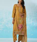 Mustard organza embroidered party wear suit