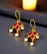 Gold plated pink stone maharashtrian bugadi earrings