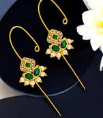 Gold plated green stone needle ear cuff earrings