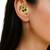 Gold plated green stone needle ear cuff earrings