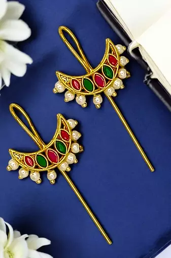 Gold plated half moon needle ear cuff earrings
