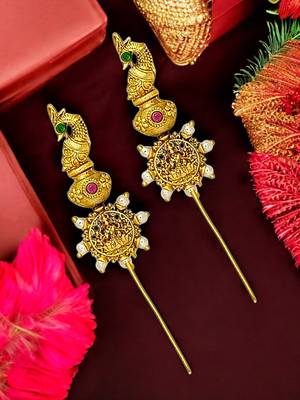Gold plated peacock temple design needle ear cuff earrings 1