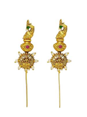 Gold plated peacock temple design needle ear cuff earrings 2