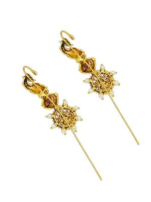 Gold plated peacock temple design needle ear cuff earrings 3