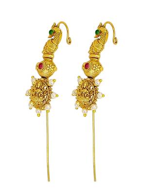 Gold plated peacock temple design needle ear cuff earrings 4