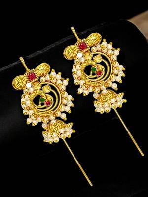 Gold plated peacock design needle ear cuff earrings 1