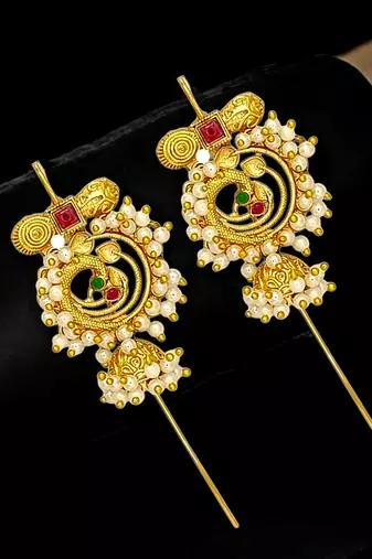 Gold plated peacock design needle ear cuff earrings