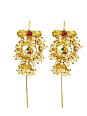Gold plated peacock design needle ear cuff earrings 2