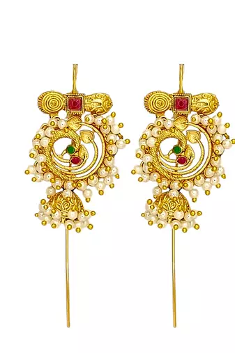 Gold plated peacock design needle ear cuff earrings