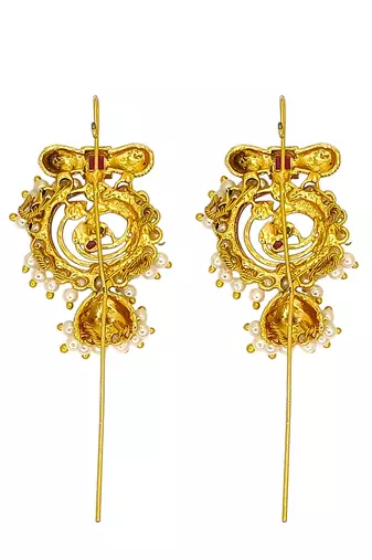 Gold plated peacock design needle ear cuff earrings