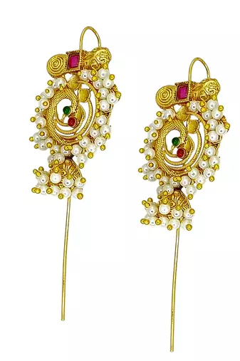 Gold plated peacock design needle ear cuff earrings