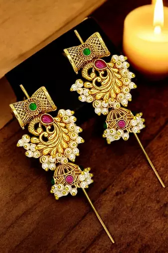 Gold plated peacock design needle earcuff earrings