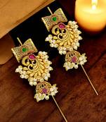 Gold plated peacock design needle earcuff earrings