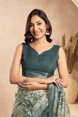 Digital printed linen ready to wear designer saree with unstitched blouse 6