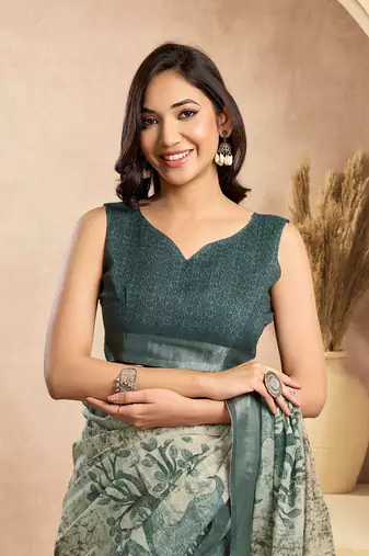 Digital printed linen ready to wear designer saree with unstitched blouse