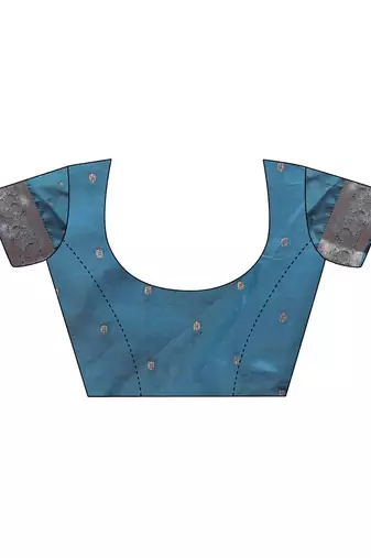 teal blue color woven banarasi art silk blend saree with blouse