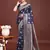navy blue color woven banarasi art silk saree with blouse