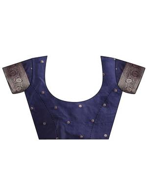 navy blue color woven banarasi art silk blend saree with blouse 4