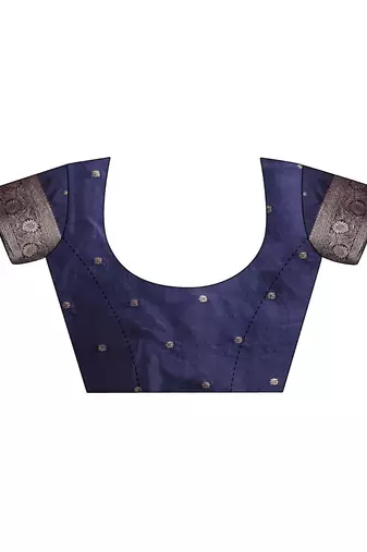 navy blue color woven banarasi art silk blend saree with blouse