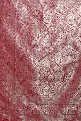 maroon color woven banarasi art silk blend saree with blouse