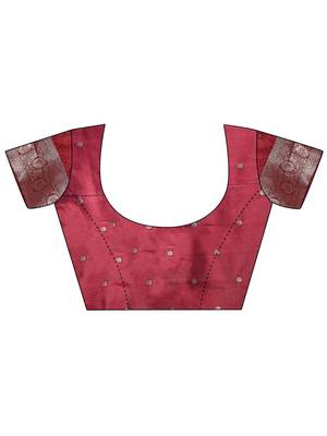 maroon color woven banarasi art silk blend saree with blouse 4