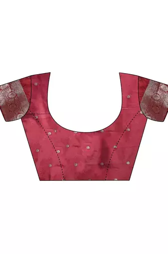 maroon color woven banarasi art silk blend saree with blouse