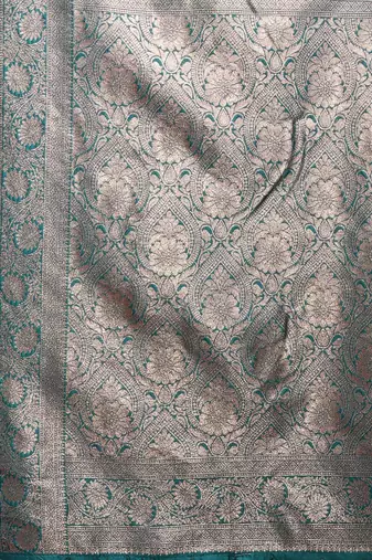 sea green color woven banarasi art silk blend saree with blouse
