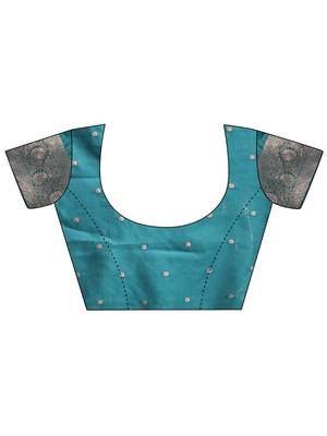 sea green color woven banarasi art silk blend saree with blouse 4