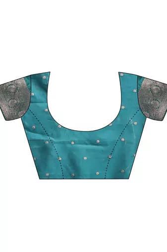 sea green color woven banarasi art silk blend saree with blouse