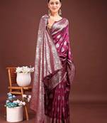 purple color woven banarasi art silk saree with blouse