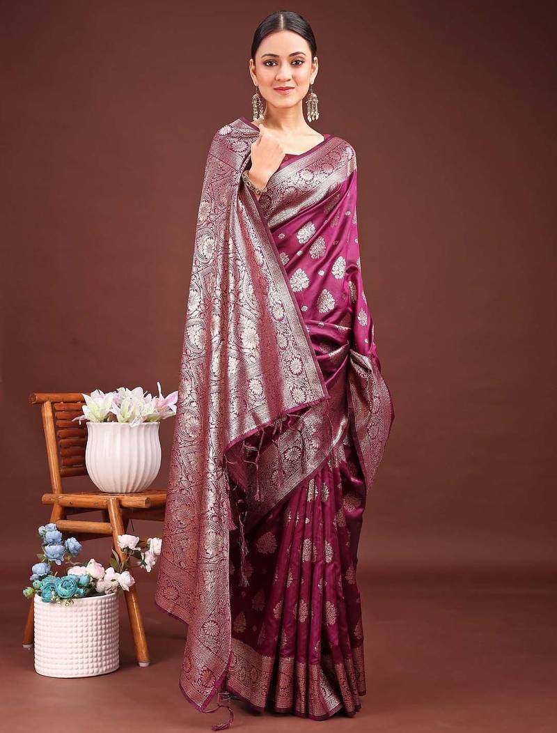 purple color woven banarasi art silk saree with blouse