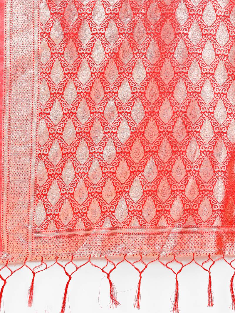 white color woven banarasi art silk saree with blouse