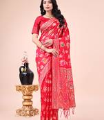 red color woven banarasi art silk saree with blouse