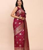 magenta color woven banarasi art silk saree with blouse