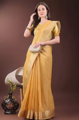 musturd color zari border orgenza saree with blouse