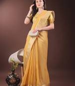 musturd color zari border orgenza saree with blouse