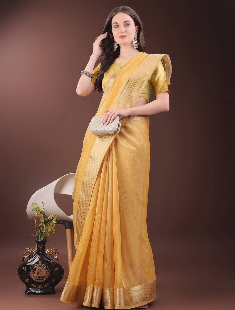 musturd color zari border orgenza saree with blouse