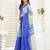 Blue digital printed linen ready to wear designer saree with unstitched blouse