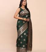 green color woven banarasi art silk saree with blouse