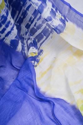 Blue digital printed linen ready to wear designer saree with unstitched blouse 8